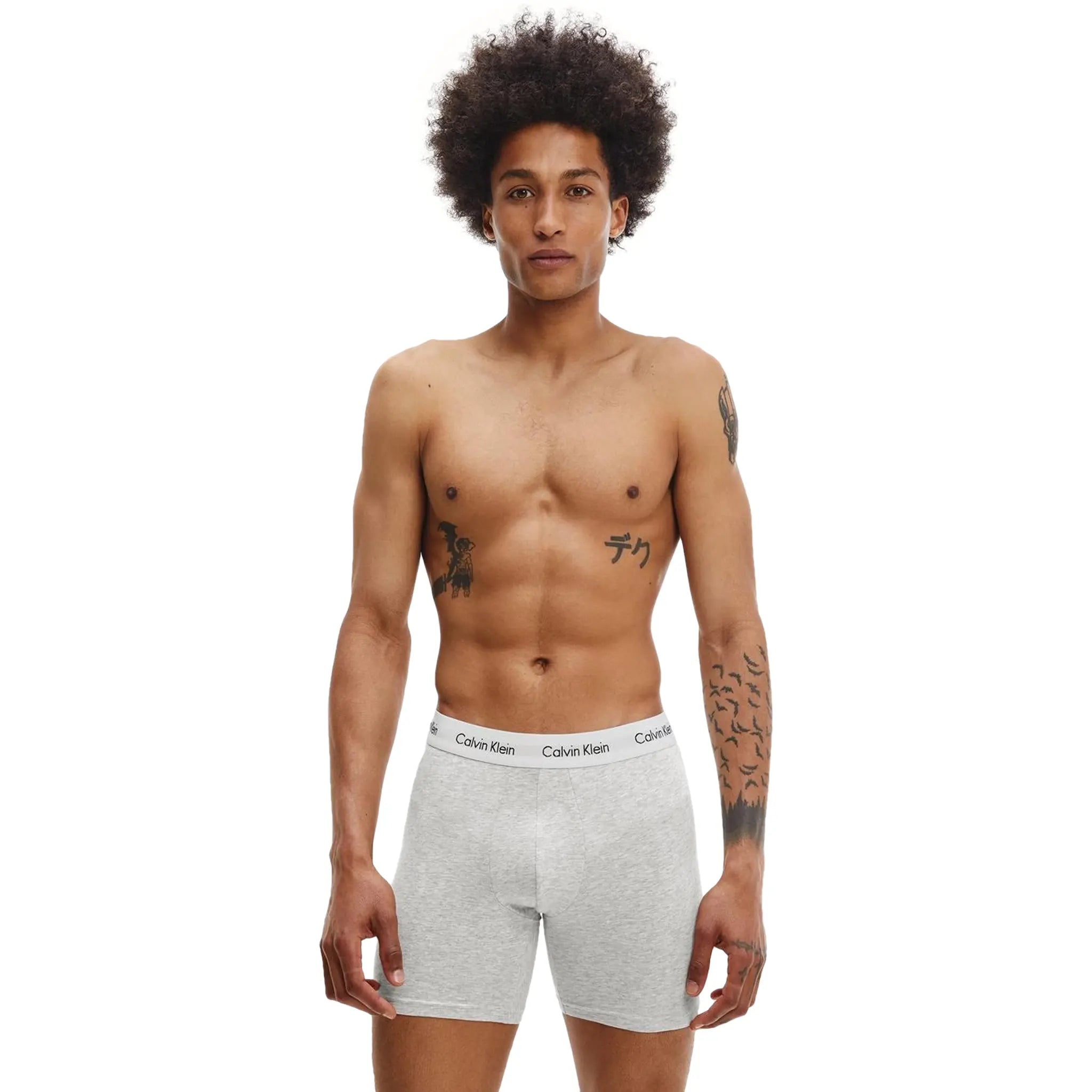 Grey Front view of Calvin Klein 3 Pack White Black Grey Boxer Briefs